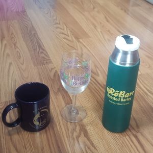 3 pc cup glass water bottle Lot NWOT BIRTHDAY